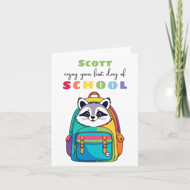 New School Starter Card Son Daughter cute raccoon (Front)