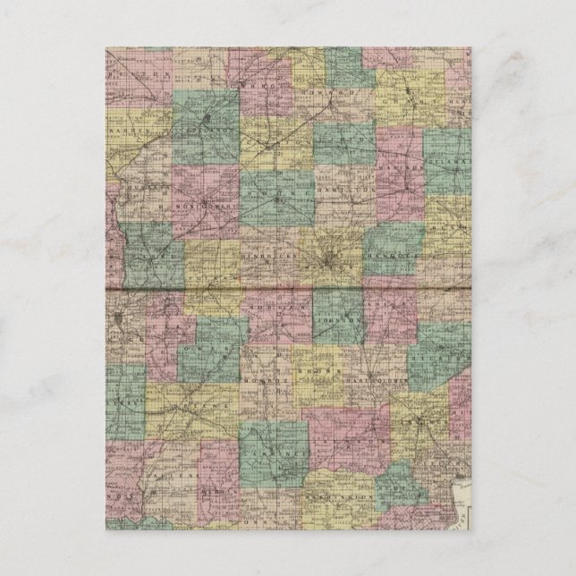 New sectional and township map of Indiana Postcard (Front)