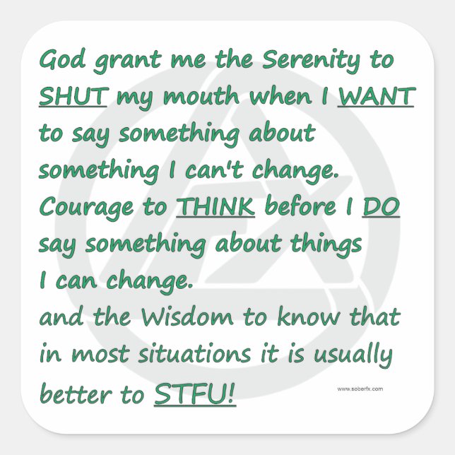 New Serenity Prayer Square Sticker (Front)
