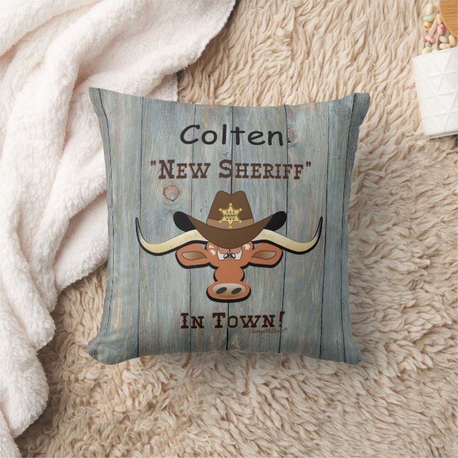 New Sheriff In Town, Longhorn Throw Pillow (Blanket)