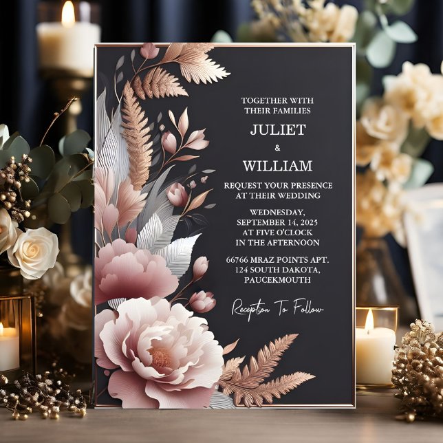 New Silk Pink Boho Peony Garden Dusty Rose Wedding Invitation (Creator Uploaded)