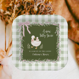 New Silly Goose Is Almost On The Loose Sage Green Paper Plate