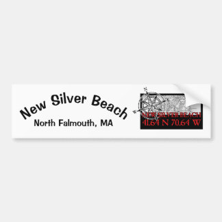 New Silver Beach Bumper Sticker, Red Sticker