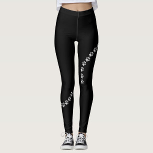 New Silver Dog Paw Print on black Leggings