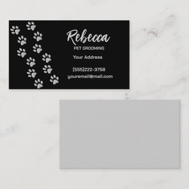 New Silver Dog Paws Pattern Pet Grooming Service  Business Card (Front/Back)