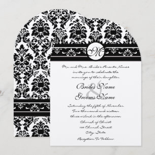 New Sizes Black Damask Swirls Wedding Invitation