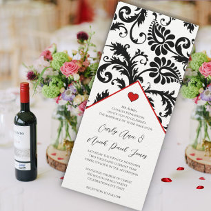 New Sizes Black Damask Swirls Wedding Invitation