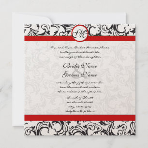 New Sizes Black Damask Swirls Wedding Invitation