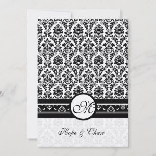 New Sizes Black Damask Swirls Wedding Invitation
