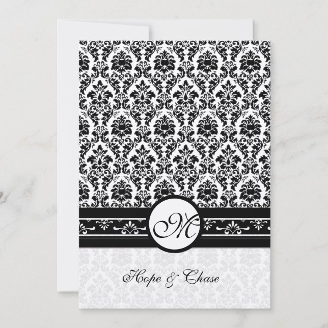 New Sizes Black Damask Swirls Wedding Invitation (Front)