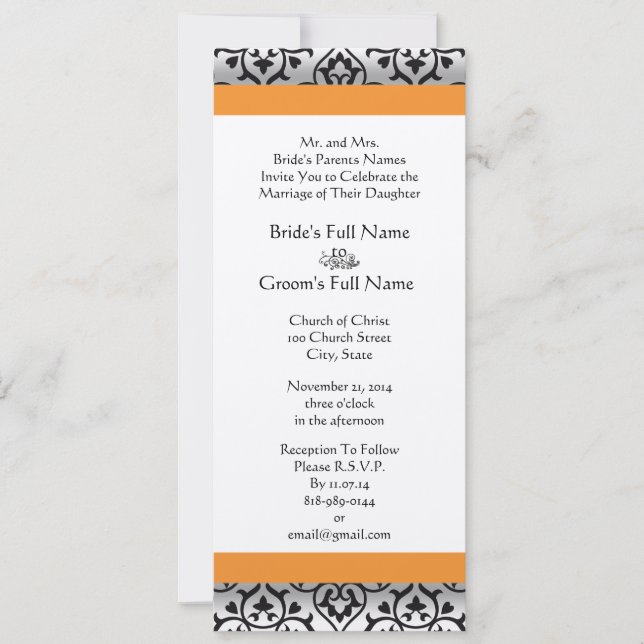 New Sizes  Damask Swirls Wedding Invitation (Front)