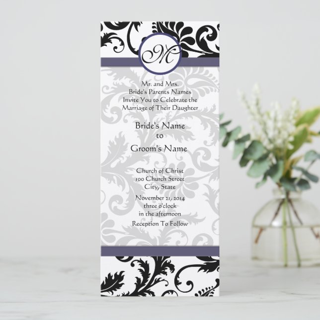 New Sizes  Damask Swirls Wedding Invitation (Standing Front)