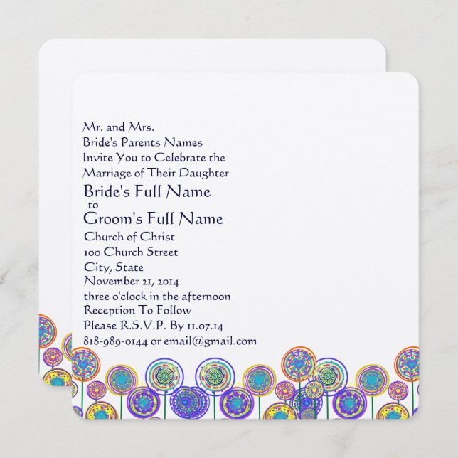 New Sizes Square Fun Flower Wedding Invitation (Front/Back)