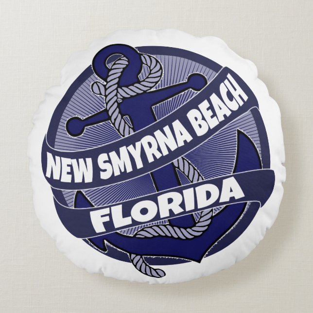 New Smyrna Beach anchor round pillow (Front)