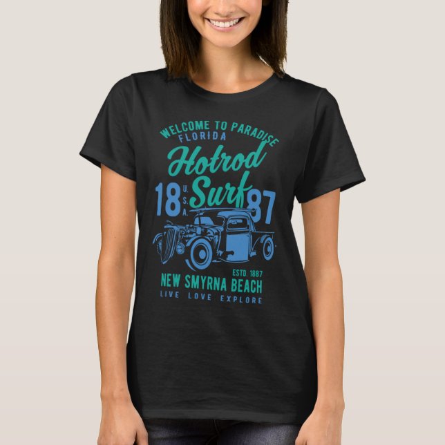 New Smyrna Beach Florida Retro Hotrod Surf  3 T-Shirt (Front)