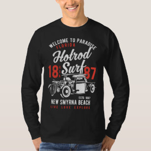 New Smyrna Beach Florida Retro Hotrod Surf Distres T-Shirt