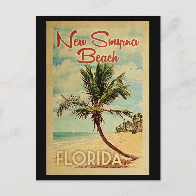 New Smyrna Beach Palm Tree Vintage Travel Postcard (Front)
