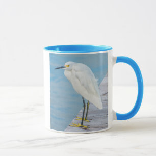 New Smyrna Beach, Snowy Egret on dock Mug