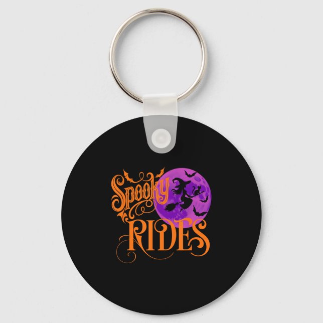 New Soky Rides Halloween Graphic Tee Funny Broomst Key Ring (Front)
