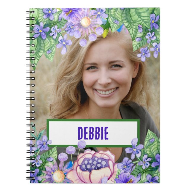 NEW! Spiral Notebook - Flowers - Add Photo & Name (Front)