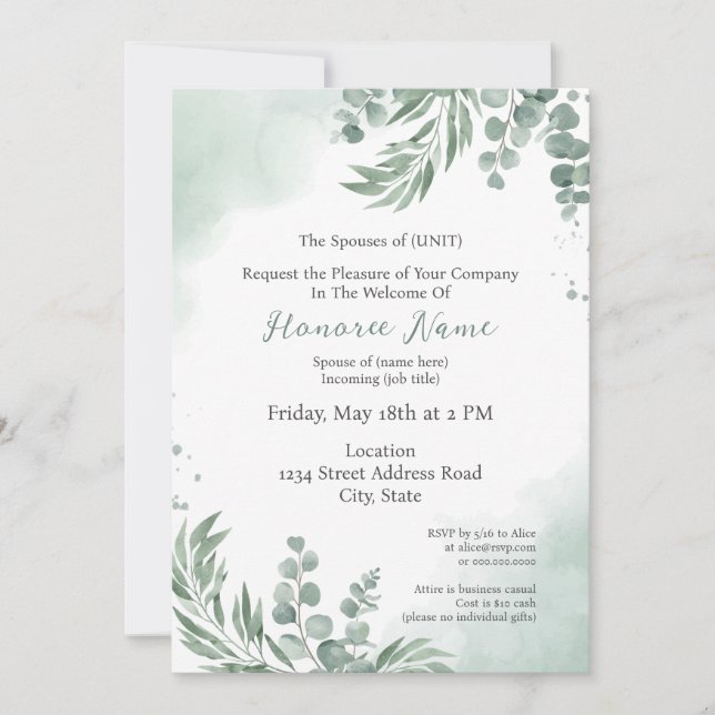 New Spouse Welcome Digital Download Watercolor Invitation (Front)