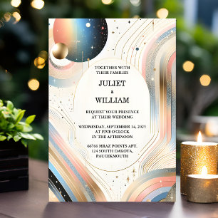 New Stars Glam Bright Pastel Ombre Glitter Wedding Invitation
