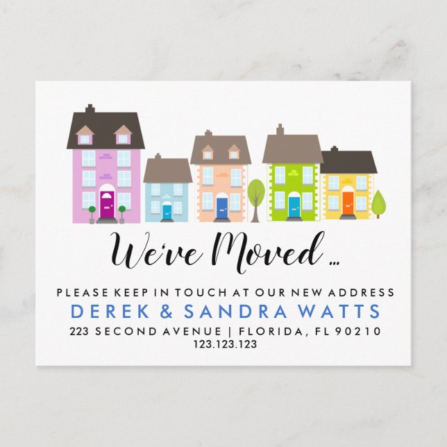 New street colourful houses business address annou announcement postcard (Front)