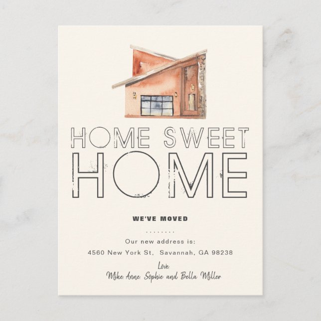 New Sweet Home Typography Moving Announcement Postcard (Front)