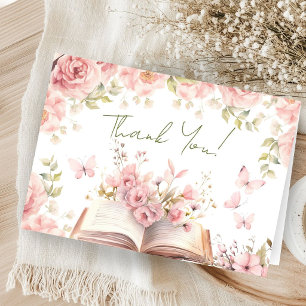 New Tale Book Baby Shower Pink Folded Thank You Card
