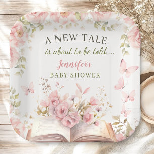 New Tale Library Baby Shower Girl Pink Floral Paper Plate