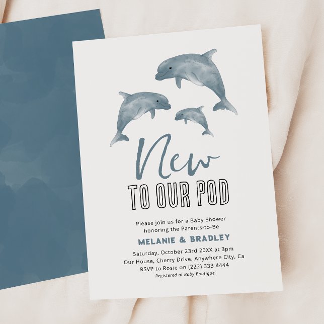 'New to Our Pod' Dolphin Couple Baby Shower Invitation (Creator Uploaded)