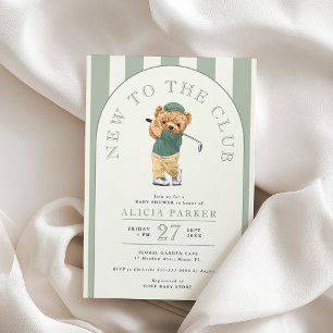 New to the club golf bear sage green baby shower invitation