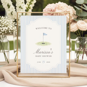 New to the Club Golf Blue Stripe Baby Shower Poster
