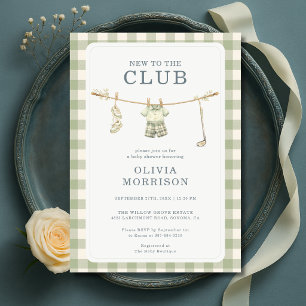New To The Club Golf Clothesline Baby Shower Invitation