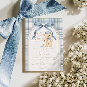 New to the Club Golf Vintage Teddy Bear Preppy  Invitation