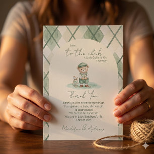 New To The Club Golfing Bear Baby Shower Thank You Card