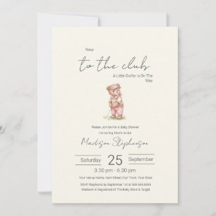 New to the Club Green Golfing Bear Baby Shower Invitation