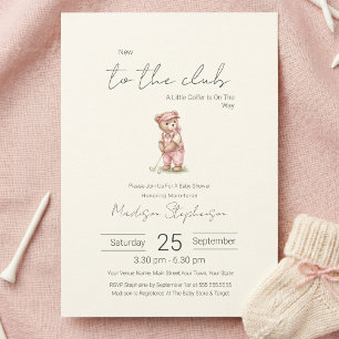 New to the Club Green Golfing Bear Baby Shower Invitation