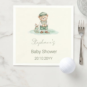 New to the Club  Green Golfing Bear Baby Shower  Napkin
