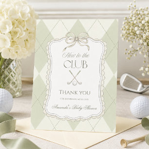 New To The Club Olive Green Golf Baby Shower Thank You Card