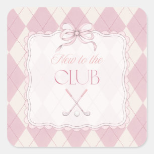 New to the Club Pink Girl Golf Baby Shower Decor Square Sticker