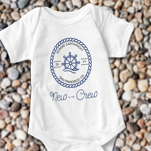 New to the Crew Nautical Blue Ship Wheel Custom Baby Bodysuit (Creator Uploaded)