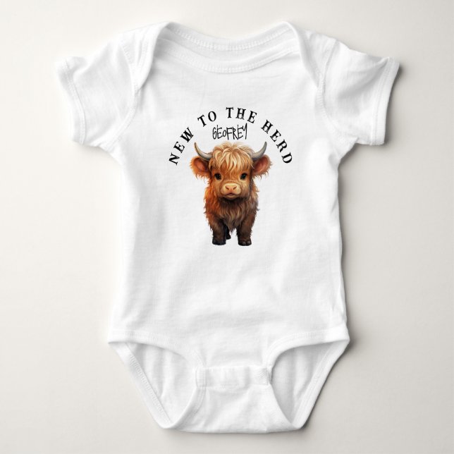 New to the Herd Highland Cow Baby Calf Baby Bodysuit (Front)