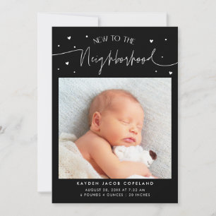 New To The Neighbourhood Black Photo Birth Announcement