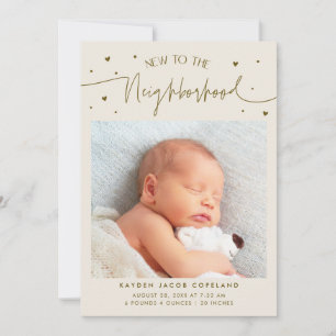 New To The Neighbourhood Cream Photo Birth Announcement