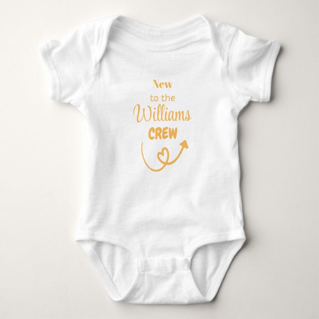 New To The [SURNAME] Crew, Baby Gift, Personalised Bodysuit (Front)