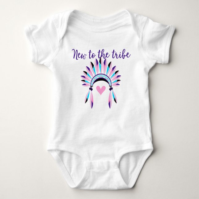 New To The Tribe Native American Purple Pink Baby Bodysuit (Front)