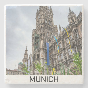 New Town Hall tower in Munich, Germany Stone Coaster