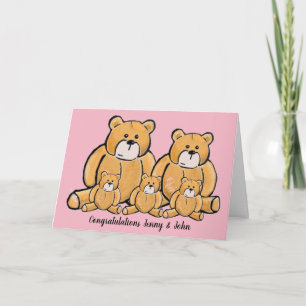 New triplets baby girl bear card