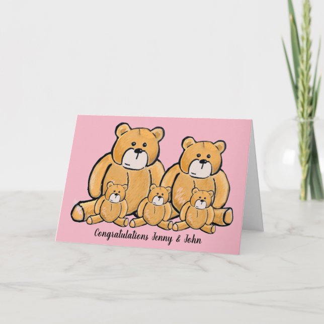New triplets baby girl bear card (Front)